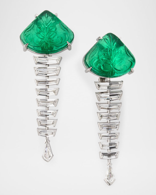 Platinum Zambian Emerald and Diamond Drop Earrings